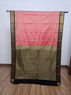 Dual Tone Peach Semi Kanchi Saree with Gold Zari & Jet Black Pallu - Urban Weave Sarees