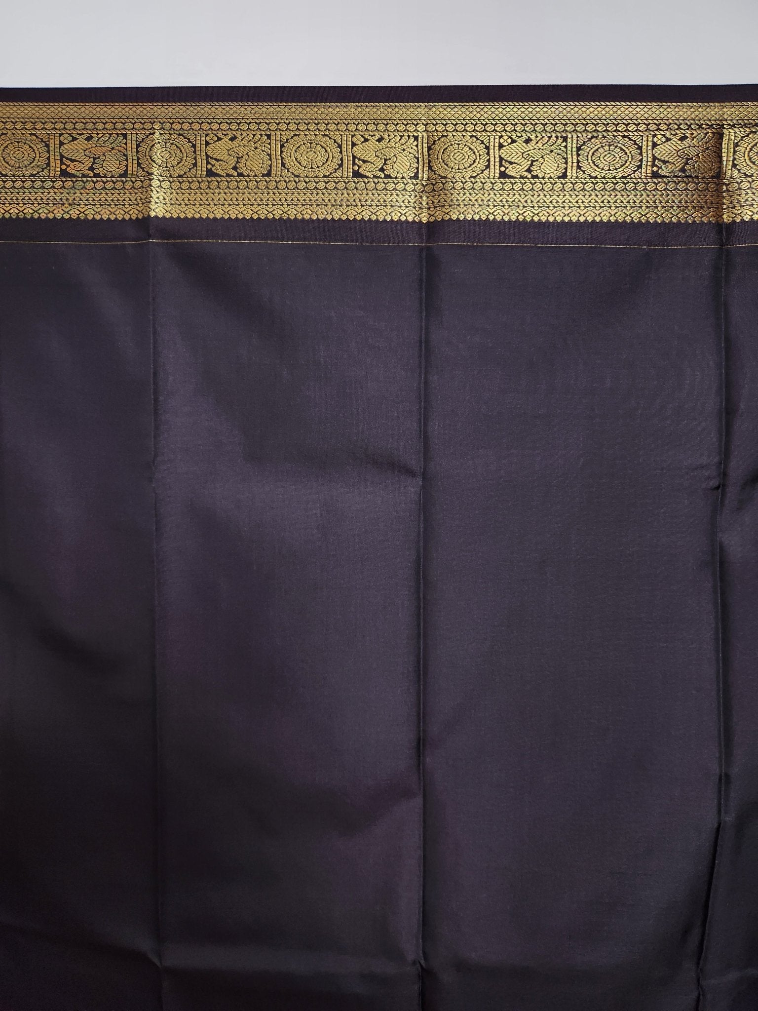 Dual Tone Peach Semi Kanchi Saree with Gold Zari & Jet Black Pallu - Urban Weave Sarees