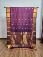 Dual tone Purple Semi Kanchi Saree with Copper Zari & Floral Butta Design - Urban Weave Sarees