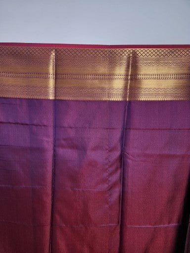 Dual tone Purple Semi Kanchi Saree with Copper Zari & Floral Butta Design - Urban Weave Sarees