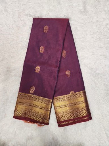 Dual tone Purple Semi Kanchi Saree with Copper Zari & Floral Butta Design - Urban Weave Sarees