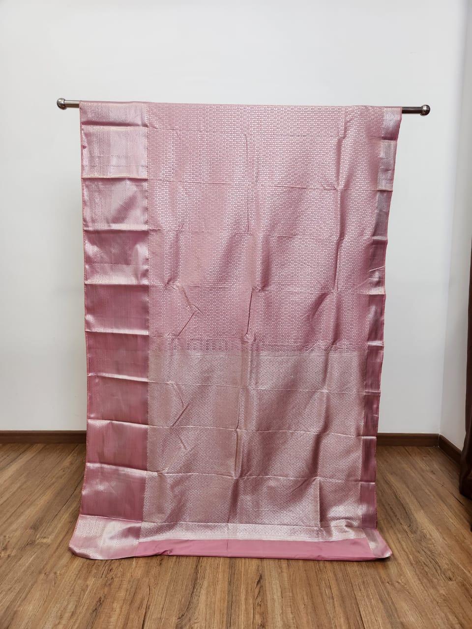 Dusty Pink Semi Kanchi Saree with Silver Zari & Brocade Design - Urban Weave Sarees