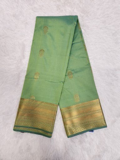 Emerald Green Semi Kaanchi Saree with Copper Zari & Small Butta Design - Urban Weave Sarees