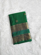 Emerald Green Semi Kanchi Saree with Gold Zari & Chakram Butta - Urban Weave Sarees