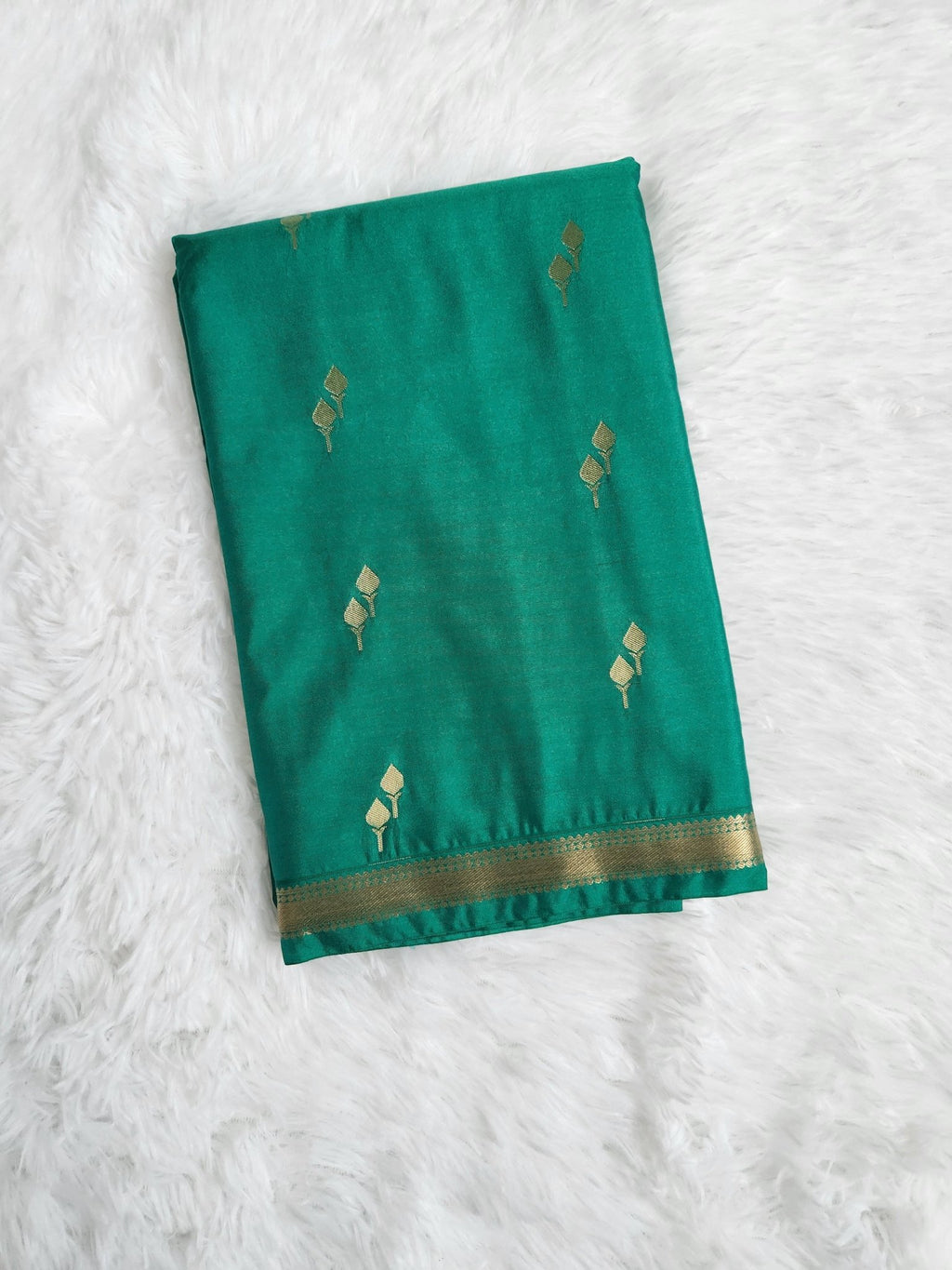 Emerald Green Semi Kanchi Saree with Gold Zari & Vel Butta Design - Urban Weave Sarees
