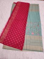 Emerald Green Soft Silk Saree with Copper Zari & Pink Blouse Embroidery Design - Urban Weave Sarees