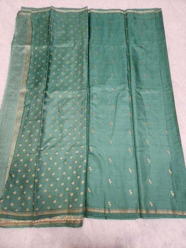 Emerald Green Soft Silk Saree With Copper Zari & Small Vel Butta Design - Urban Weave Sarees