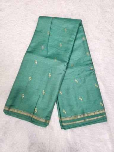 Emerald Green Soft Silk Saree With Copper Zari & Small Vel Butta Design - Urban Weave Sarees