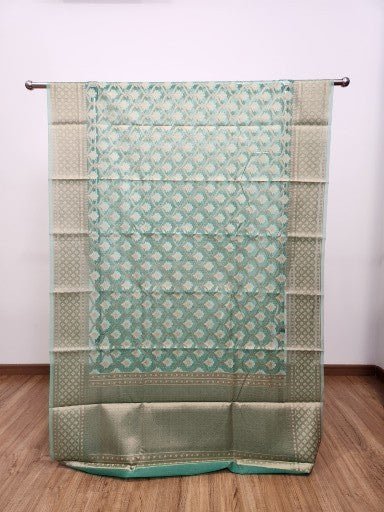 Emerald Green Tissue Saree with Copper Zari & Full Kodi Flower Butta Design - Urban Weave Sarees