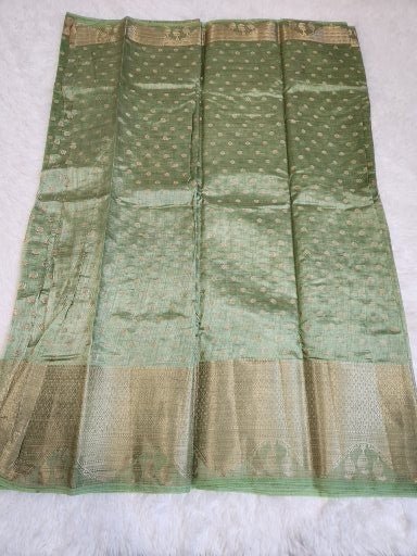 Green Fancy Saree With Copper Zari & Green Pallu Design - Urban Weave Sarees