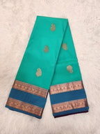 Green Semi Kaanchi Saree with Copper Zari & Small Butta Design - Urban Weave Sarees
