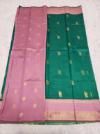 Green Soft Silk Saree with Copper Zari & Baby Pink Pallu Design - Urban Weave Sarees