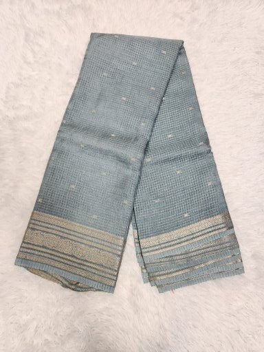 Grey Fancy Saree With Copper Zari & Pink Pallu Design - Urban Weave Sarees