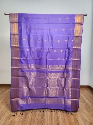 Lavender Purple Semi Kaanchi Saree with Copper Zari & Small Butta Design - Urban Weave Sarees