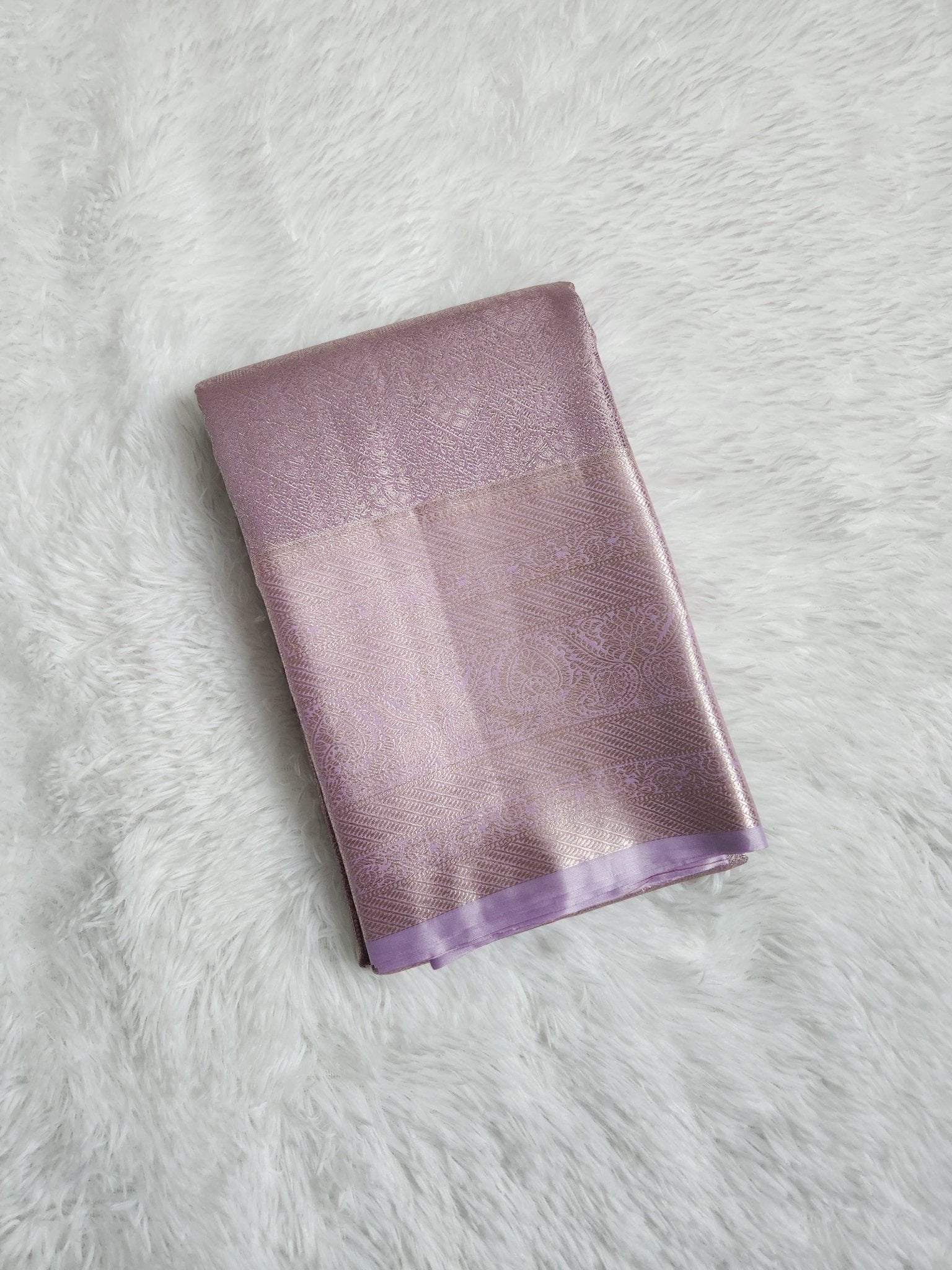 Lavender Semi Kanchi Saree with Silver Zari & Brocade Design - Urban Weave Sarees