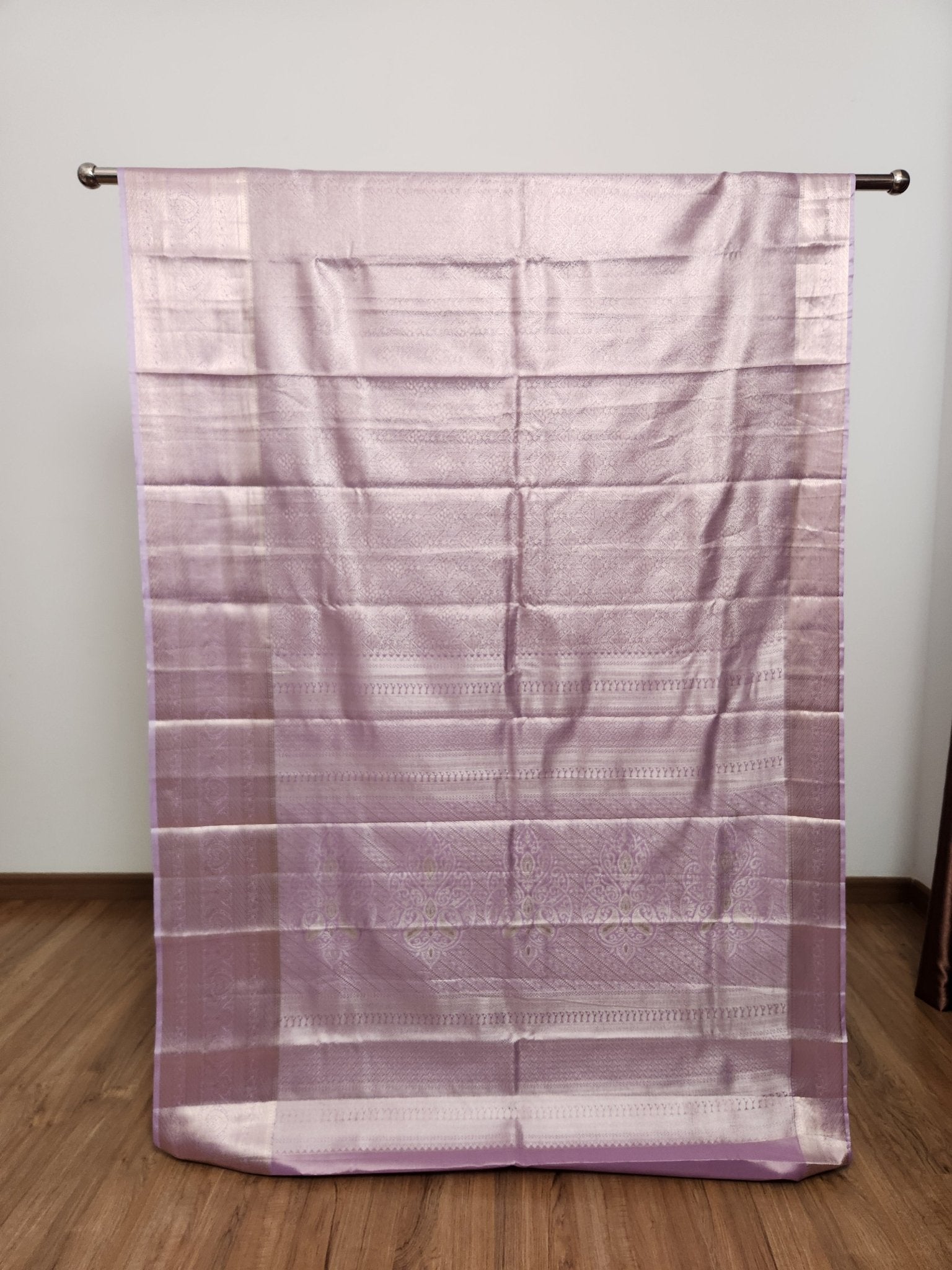 Lavender Semi Kanchi Saree with Silver Zari & Brocade Design - Urban Weave Sarees