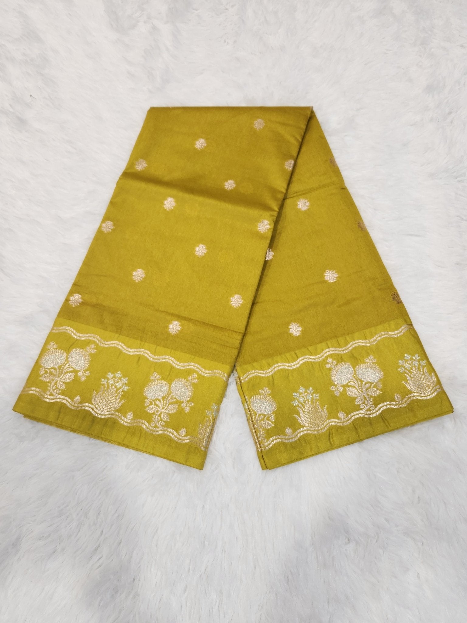 Lemon Yellow Soft Silk Saree with Silver Zari & Small Butta Design - Urban Weave Sarees