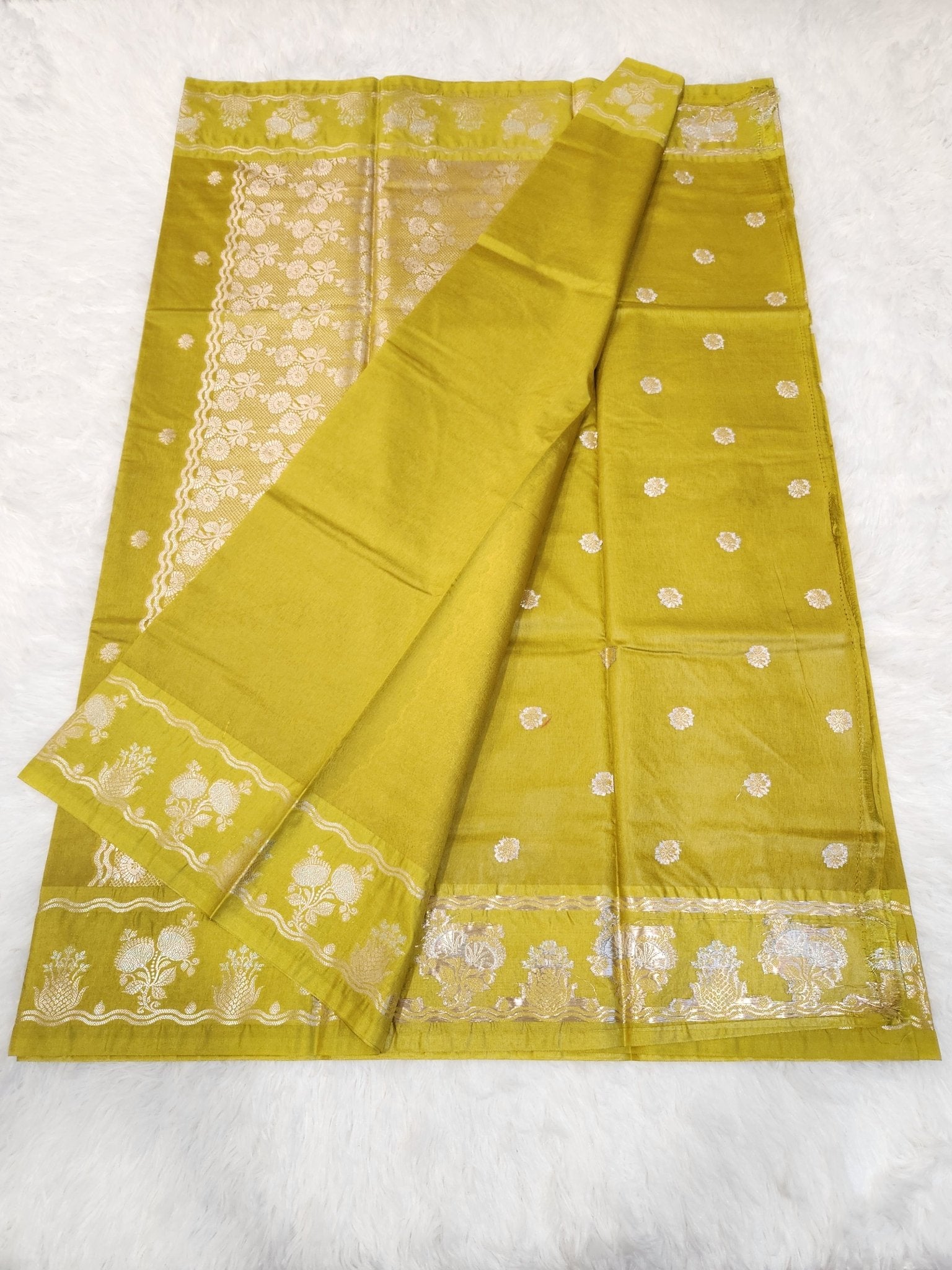 Lemon Yellow Soft Silk Saree with Silver Zari & Small Butta Design - Urban Weave Sarees