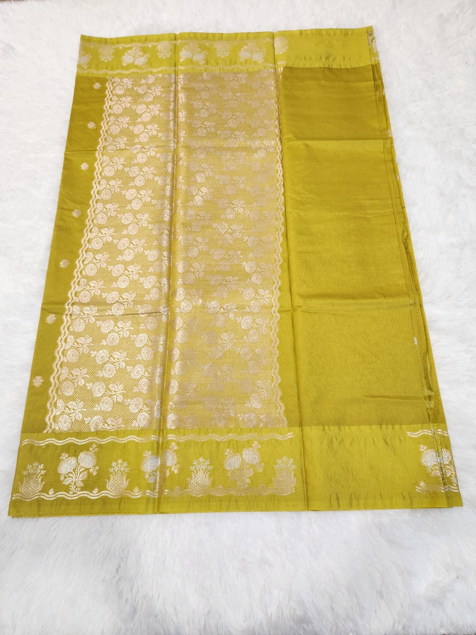 Lemon Yellow Soft Silk Saree with Silver Zari & Small Butta Design - Urban Weave Sarees