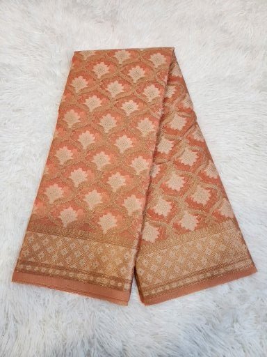 Light Orange Tissue Saree with Copper Zari & Full Kodi Flower Butta Design - Urban Weave Sarees