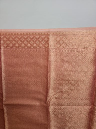 Light Orange Tissue Saree with Copper Zari & Full Kodi Flower Butta Design - Urban Weave Sarees