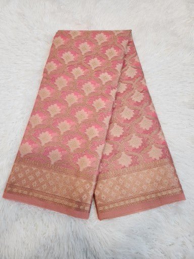 Light Pink Tissue Saree with Copper Zari & Full Kodi Flower Butta Design - Urban Weave Sarees