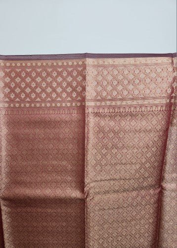 Light Pink Tissue Saree with Copper Zari & Full Kodi Flower Butta Design - Urban Weave Sarees