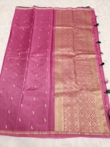 Light Purple Soft Silk Saree with Copper Zari & Small Vel Butta Design - Urban Weave Sarees