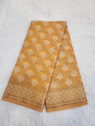 Light Yellow Tissue Saree with Copper Zari & Full Kodi Flower Butta Design - Urban Weave Sarees