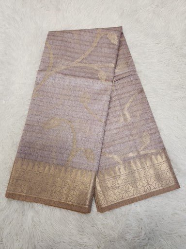 Lilac Cotton Tissue Saree with Gold Zari & Floral Design - Urban Weave Sarees