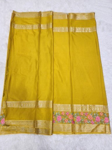 Mango Yellow Fancy Saree With Copper Zari & Mango Yellow Pallu Design - Urban Weave Sarees