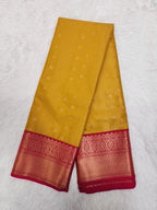 Mango Yellow Semi Kaanchi Saree with Gold Zari & Small Butta Design - Urban Weave Sarees