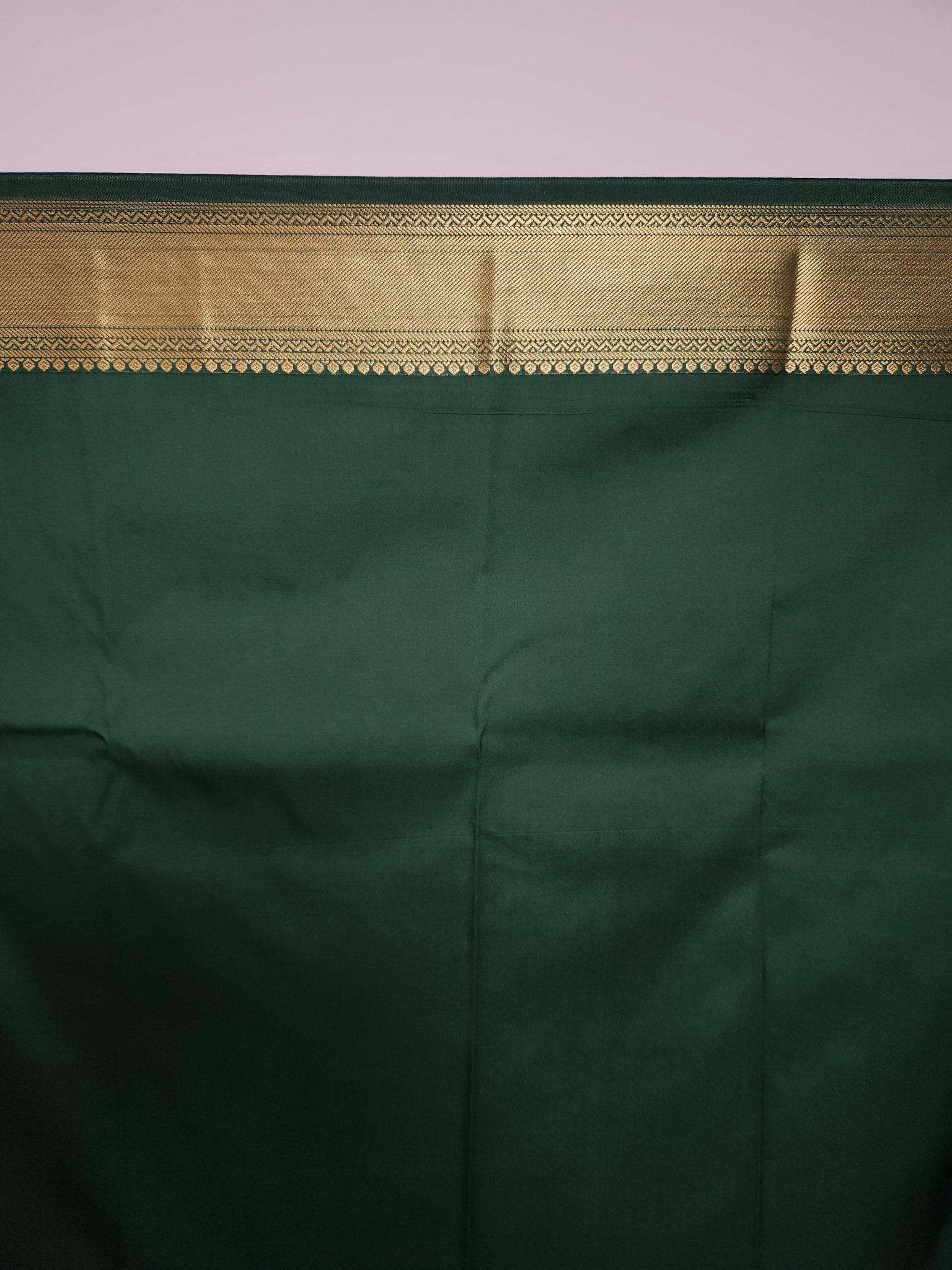 Marigold Yellow Semi Kanchi Saree with Gold Zari & Dark Green Pallu - Urban Weave Sarees