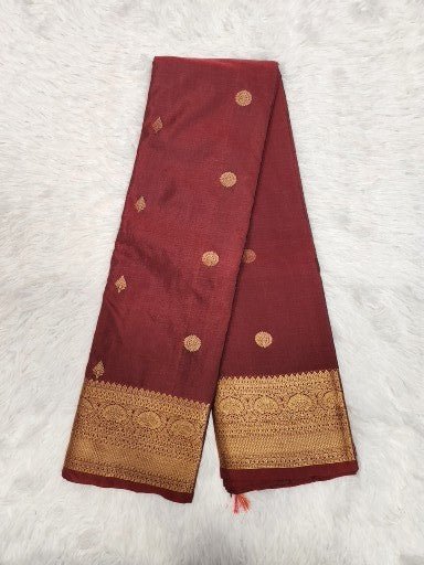 Maroon Semi Kanchi Saree with Gold Zari & Small Butta Design - Urban Weave Sarees