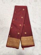 Maroon Semi Kanchi Saree with Gold Zari & Small Butta Design - Urban Weave Sarees