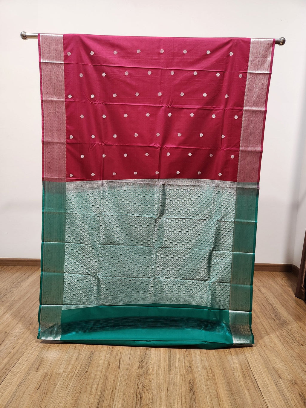 Maroon Semi Kanchi Saree with Silver Zari & Small Butta Design - Urban Weave Sarees