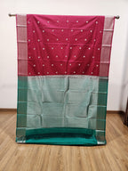 Maroon Semi Kanchi Saree with Silver Zari & Small Butta Design - Urban Weave Sarees