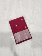 Maroon Semi Kanchi Saree with Silver Zari & Small Butta Design - Urban Weave Sarees
