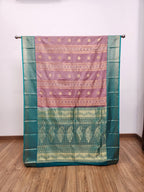 Mauve Semi Kanchi Saree with Copper Zari & Turquoise Pallu - Urban Weave Sarees