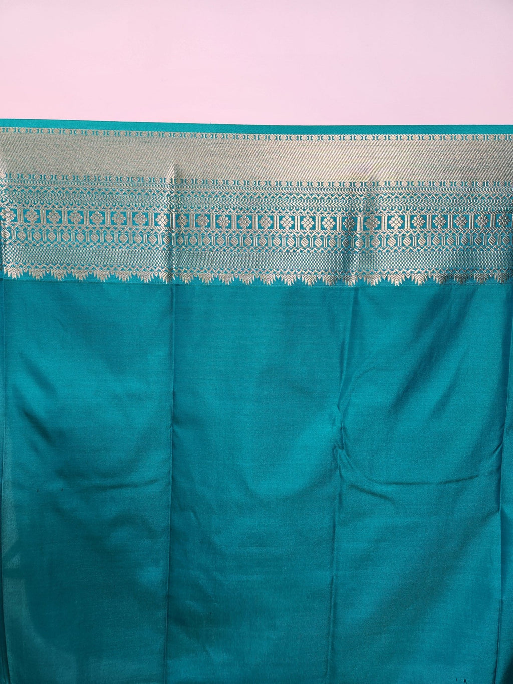 Mauve Semi Kanchi Saree with Copper Zari & Turquoise Pallu - Urban Weave Sarees