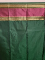 Metal Black Semi Kanchi Saree with Gold Zari & Dark Green Pallu - Urban Weave Sarees