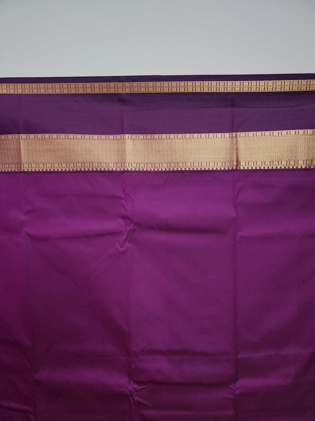 Mint Green Semi Kanchi Saree with Gold Zari & Purple Pallu - Urban Weave Sarees