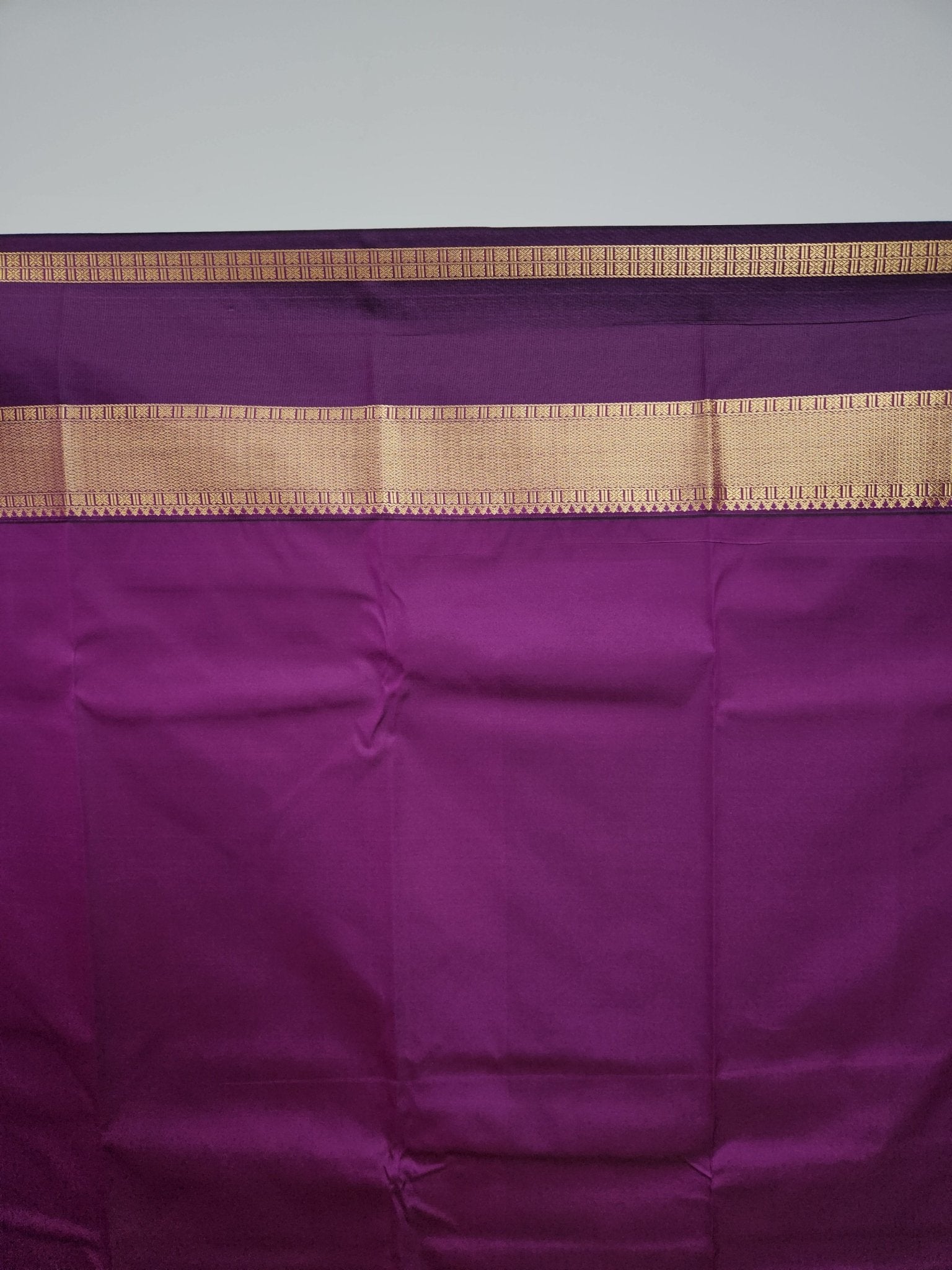 Mint Green Semi Kanchi Saree with Gold Zari & Purple Pallu - Urban Weave Sarees