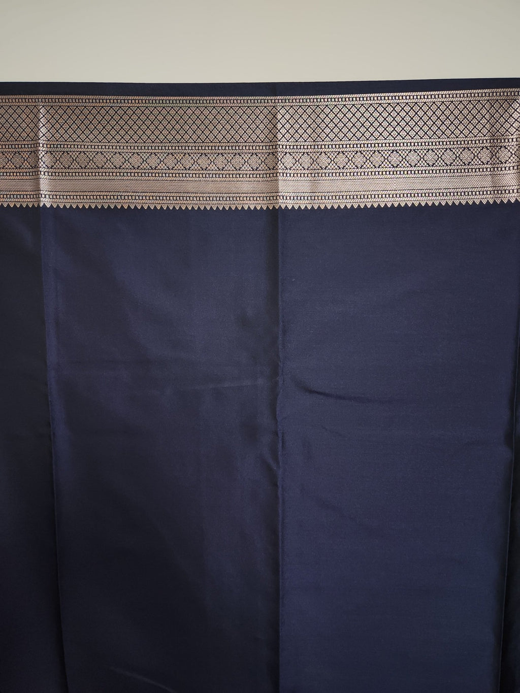 Navy Blue Semi Kanchi Saree with Silver Zari & Small Butta Design - Urban Weave Sarees