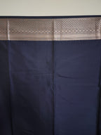 Navy Blue Semi Kanchi Saree with Silver Zari & Small Butta Design - Urban Weave Sarees