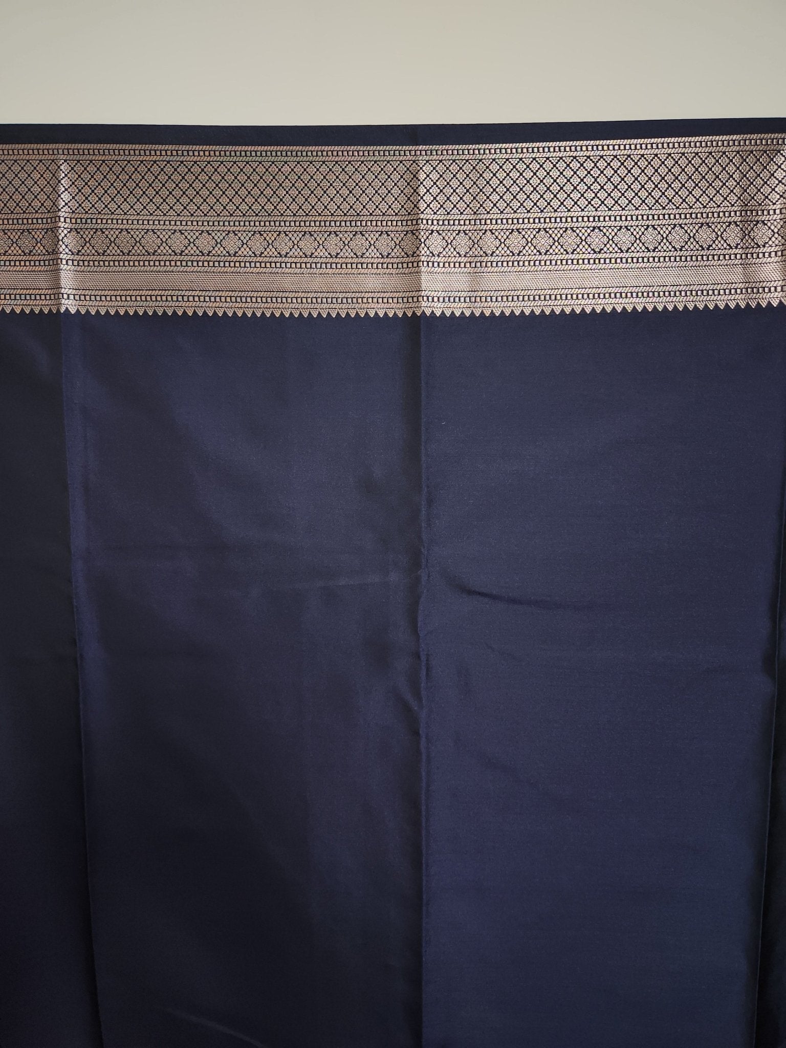 Navy Blue Semi Kanchi Saree with Silver Zari & Small Butta Design - Urban Weave Sarees