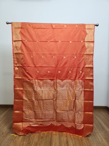 Orange Semi Kaanchi Saree with Copper Zari & Small Butta Design - Urban Weave Sarees