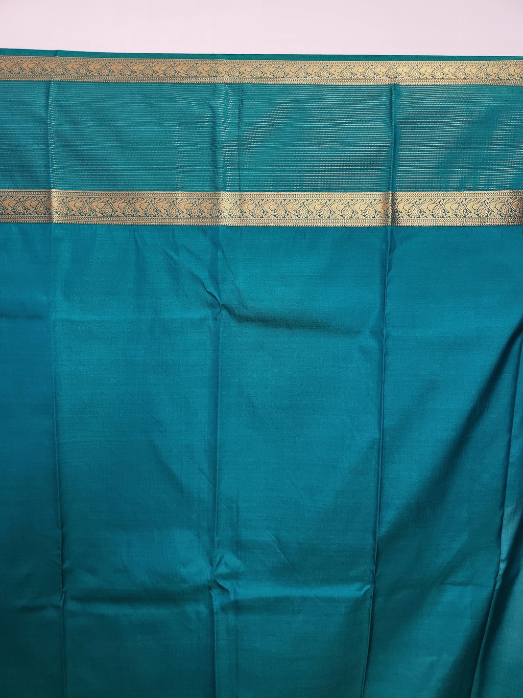 Orange Semi Kanchi Saree with Gold Zari & Green Pallu - Urban Weave Sarees