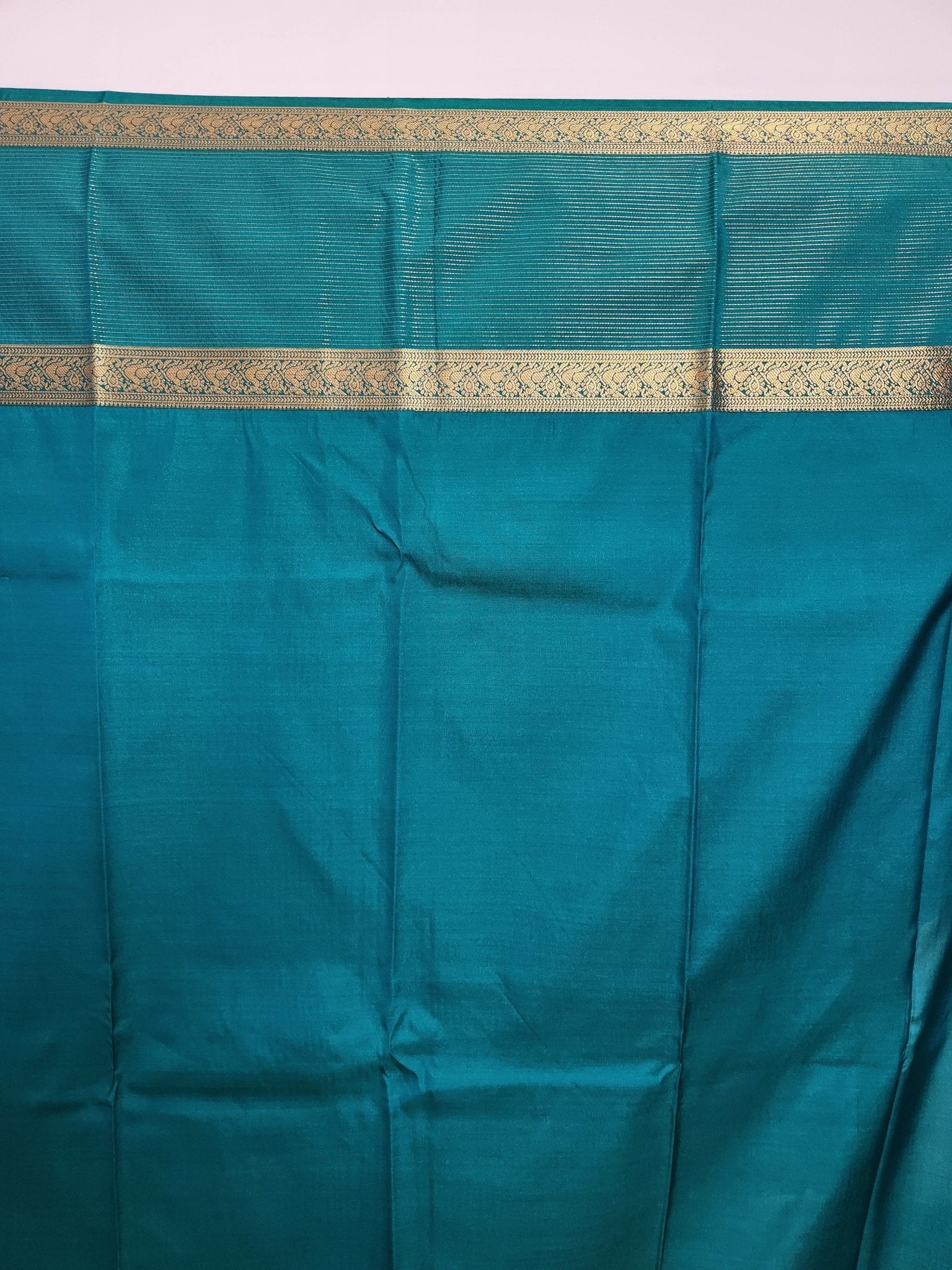Orange Semi Kanchi Saree with Gold Zari & Green Pallu - Urban Weave Sarees