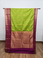 Parrot Green Semi Kanchi Saree with Gold Zari & Magenta Pallu - Urban Weave Sarees
